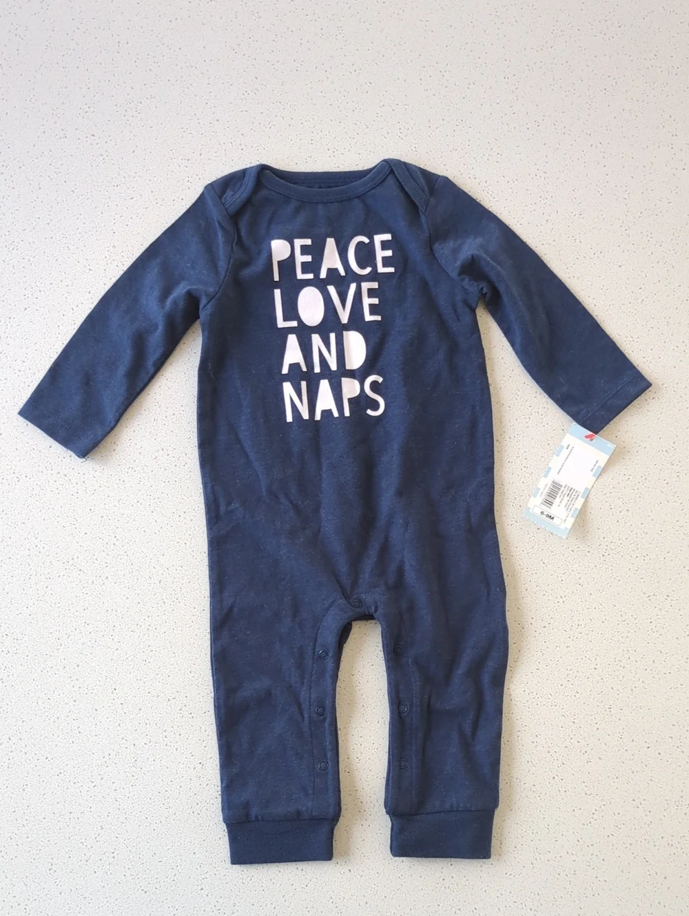 Cat & Jack Navy 'Peace Love and Naps' Long-Sleeve Baby One-Piece